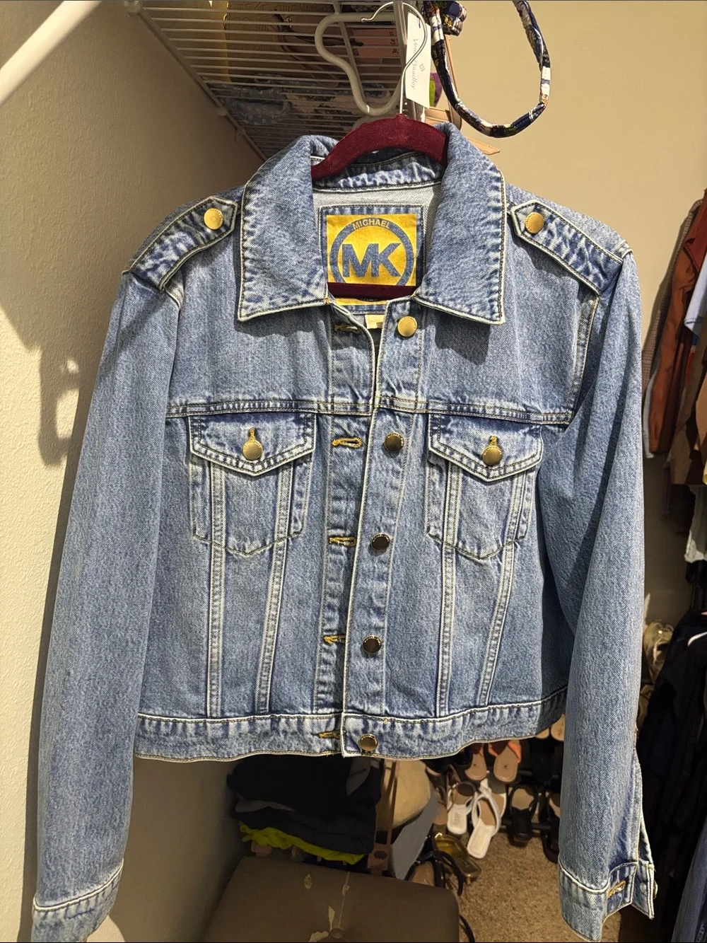 Michael Kors Light Blue Denim Jean Jacket with Gold-Tone Hardware XL